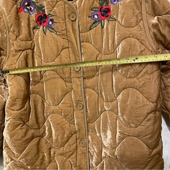 Sandro Paris quilted Riva velvet jacket hood embroidered flowers 2 medium luxury - Picture 8 of 11